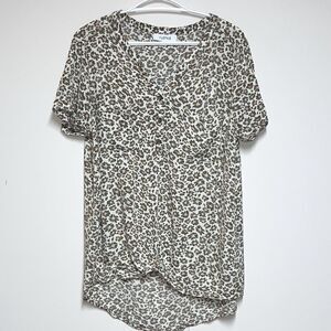 My Style Green Orange Floral Print Quarter Button Hi Low Top Womens L